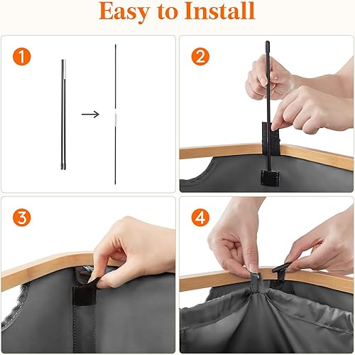 Miniatura 121 de Lifewit Cesta grande de 100 litros con tapa para ropa con asas de bambú y bolsa extraíble, plegable para dormitorio, baño, residencia universitaria