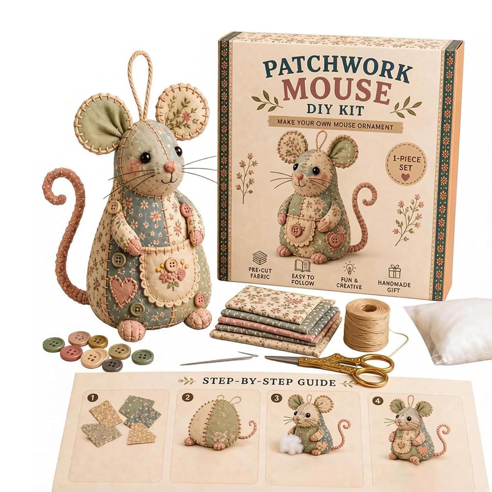 Felt Patchwork Mouse DIY Sewing Kit, DIY Patchworks Animal Sewing Kit with Pattern & Guide Instruction, Cute 3D Animal Sewing Project, Relaxing Creative Gift for Beginners (C)