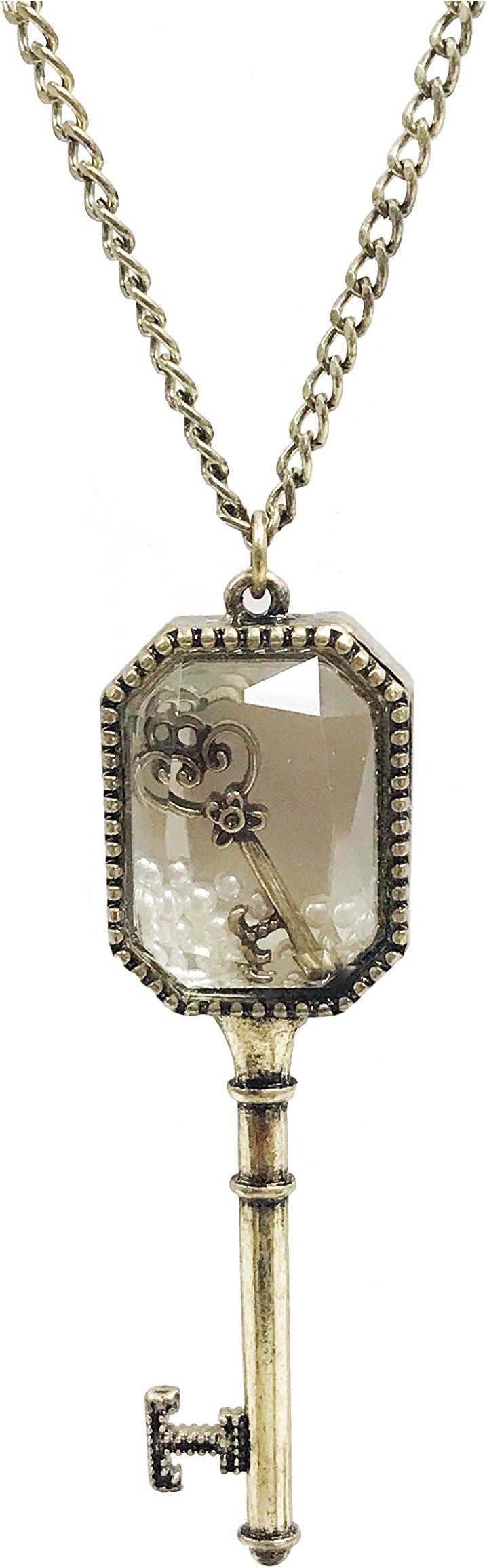 Statement victorian antique key necklace with glass