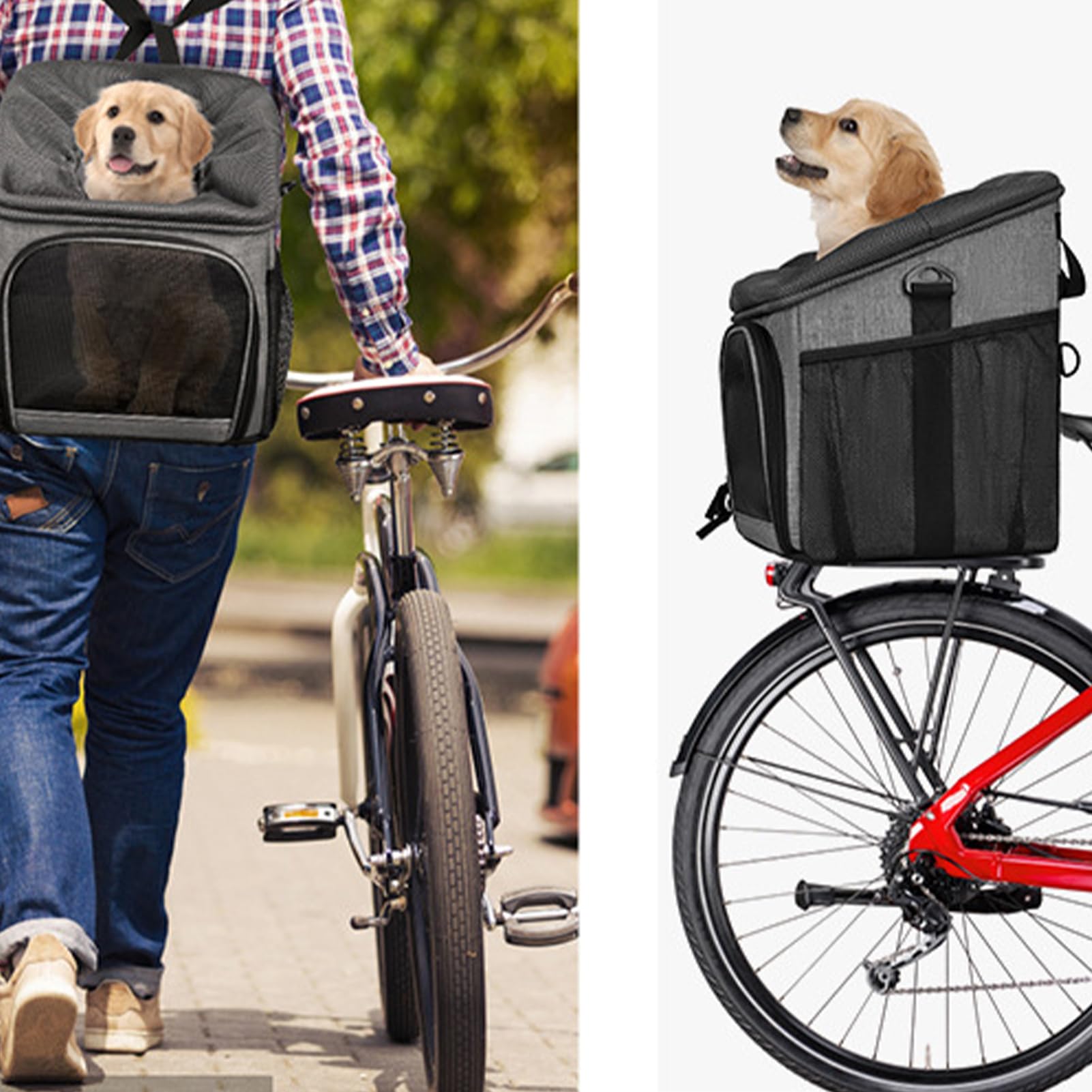 Cestino per cani – Trasportino per animali domestici | Borsa leggera per il trasporto di biciclette | 30,5 x 26 x 35,5 cm tracolla regolabile portatile traspirante bicicletta cestino borsa per cani di
