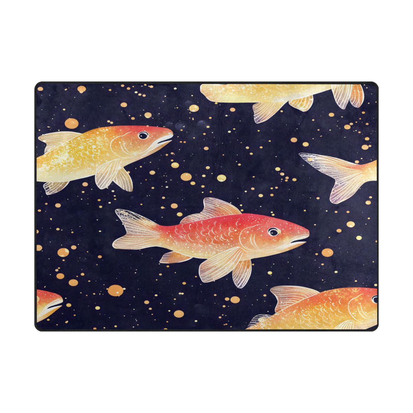 Tapis de sol contemporain salon chambre grand format motif poisson rouge doux