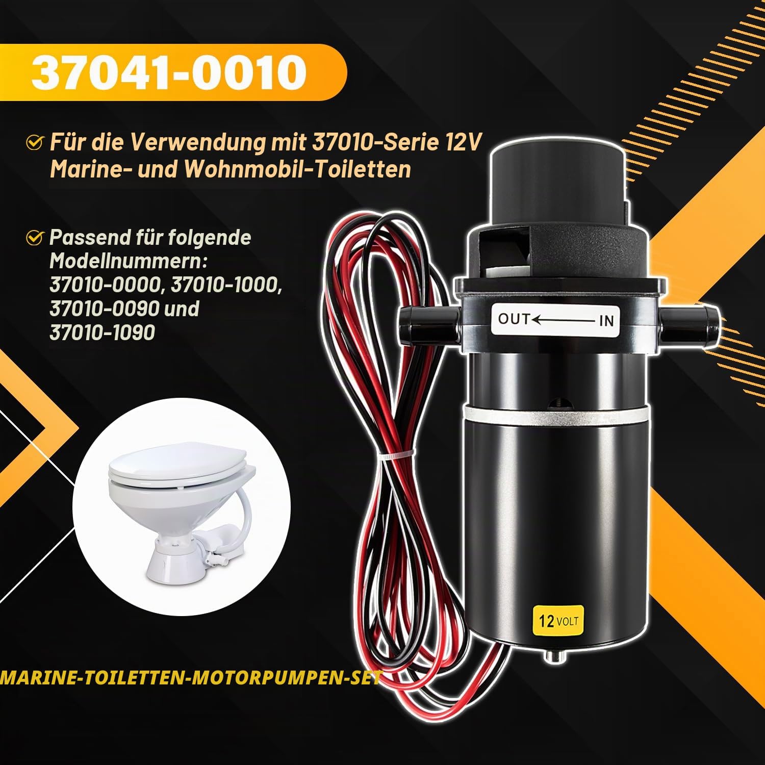 Ersatz für 37041-0010 Marine WC Zerkleinerer Sub-Montagesatz, Marine WC Ersatzmotorpumpen-Set 12 Volt passend für Modelle 37010-0000, 37010-1000, 37010-0090 und 37010-1090