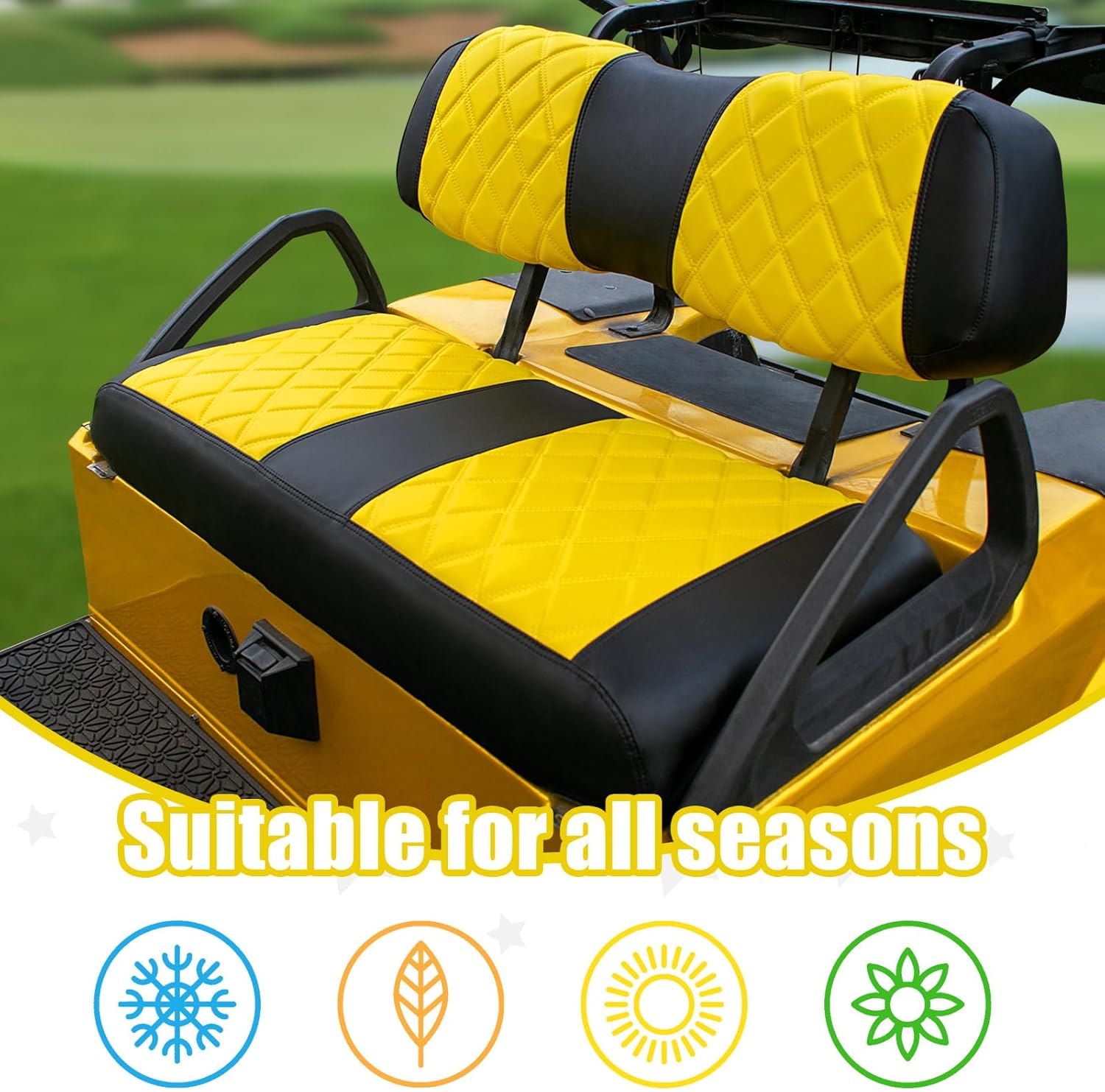 NOKINS Golf Cart Club Car DS 2000.5-Up Diamond Seat Covers Kit, Fits Club Car DS OEM Standard Front Seat Cushion, Golf Cart Vinyl Seat Cover, No Nails Required (Yellow and Black)
