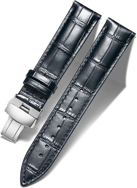 BINLUN Correa de Reloj de Cuero Correa de Piel Repuesto para Hombres/Mujeres con Hebilla de Despliegue Mariposa Plata/Oro/Oro Rosa 12mm-24mm 10 Colores - 1