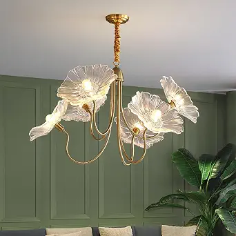 Lotus Leaf Glass Pendant Light Fixture, 6-Light Modern Nordic Chandelier