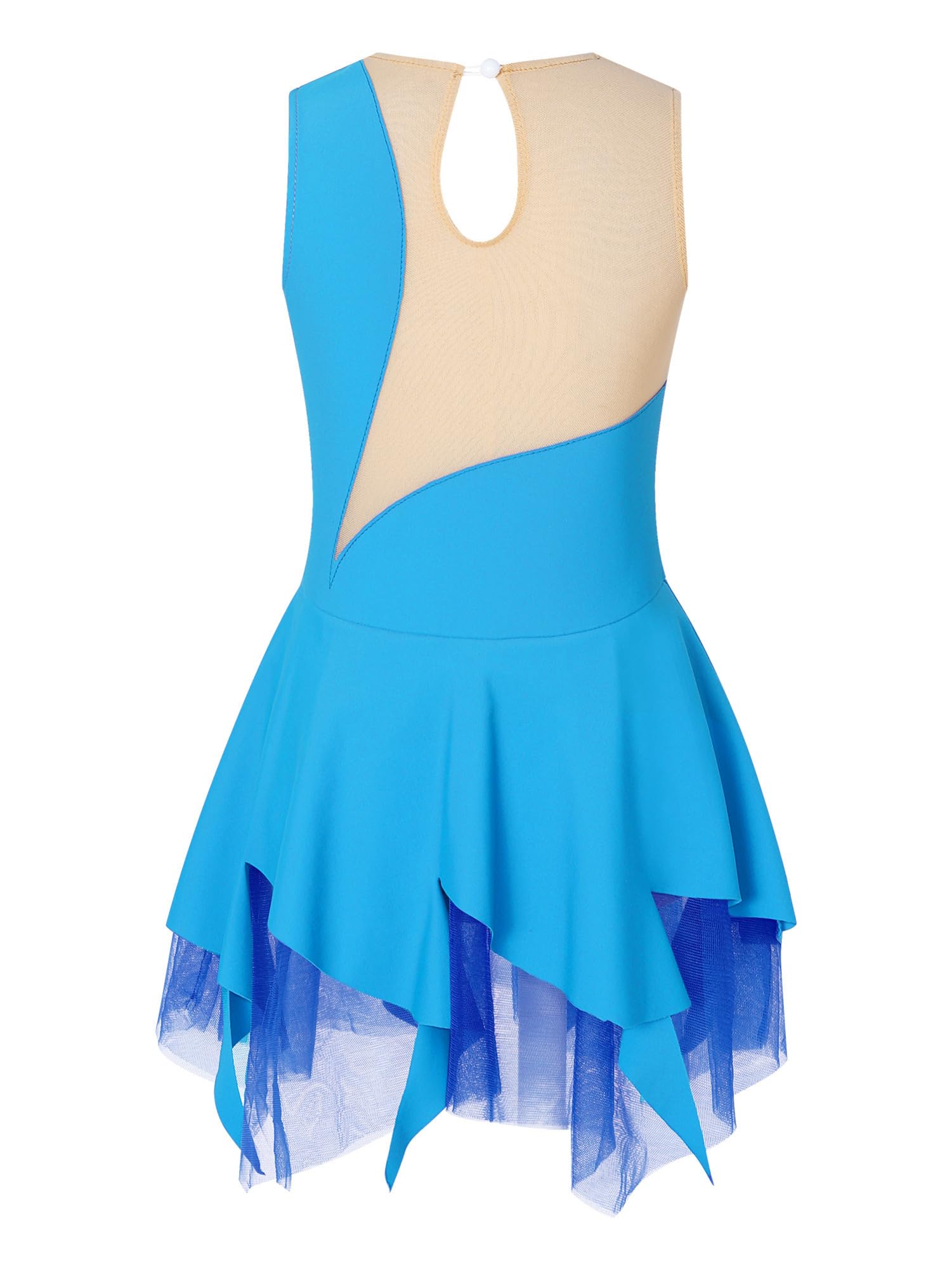 IEFIEL Vestido de Patinaje Artístico para Niña Maillot Ballet con Falda Malla de Gimnasia Rítmica sin Mangas con Lentejuelas Brillantes Vestido de Danza Lírica — view 2