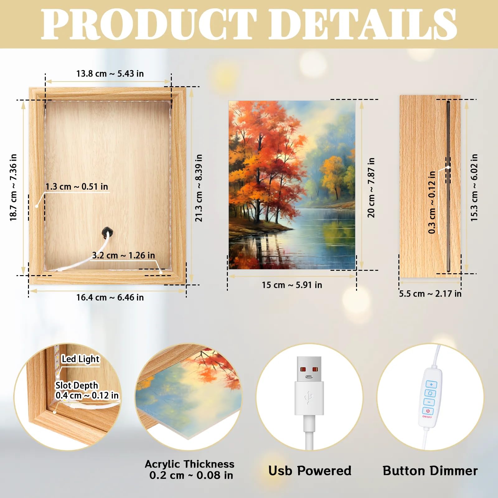 Light Up Painting, Autumn Forest Wall Art Picture Light Oil Painting Forest Light Up Desktop Art Decor, 10 Brightness, USB Powered, 3 Lighting Modes, Anxiety Relief Gift for Bedroom Home-Without Frame