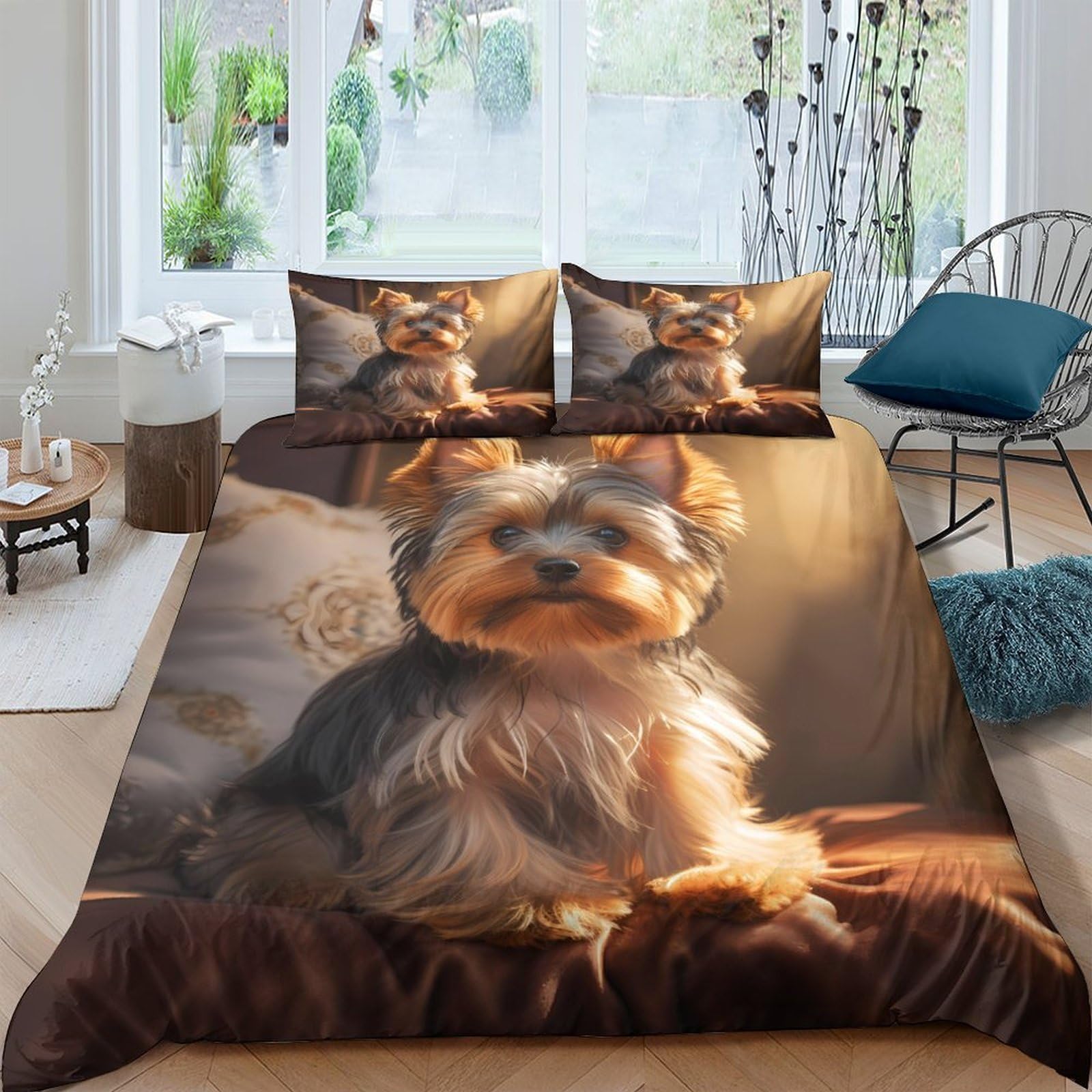 Ctjqhvkz Style-4 3D Printed Yorkshire Terrier Fitted Sheet Microfiber Soft Brown Dog Bed Cover For Bedroom Dorm Mattress Decor Single（135X200cm）