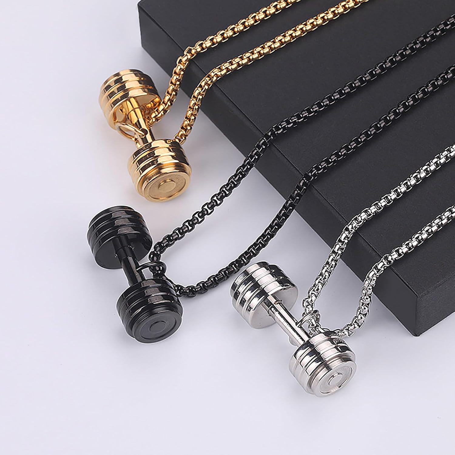 Novalune Dumbbell Necklace For Men Women Charm Stainless Steel Weight Lifting Necklace Chain Fitness Gym Dumbbell Pendant Jewelry For Father Bro Him Fitness Enthusiast Coach Athletes