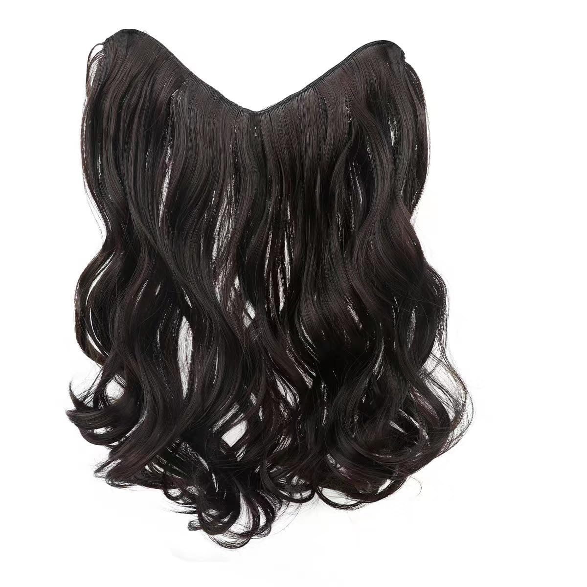 Short 16" Wavy U-Shape Part 3/4 Half Wig One Piece With4 Clips Snythetic Hair Extension Invisible Crown Hairpiece (Jet Black)