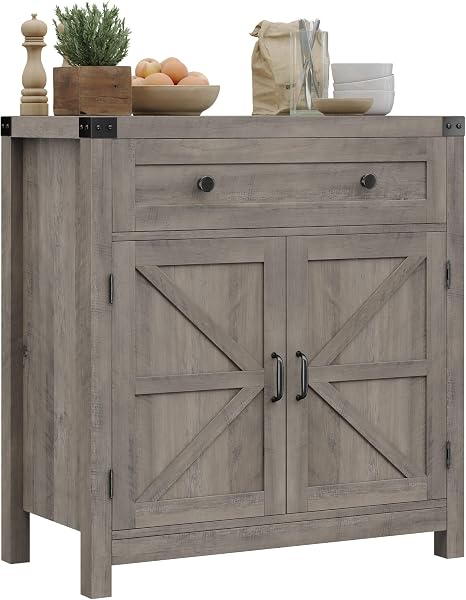HOSTACK Coffee Bar Cabinet, Kitchen Storage Cabinet, Modern Farmhouse Buffet Sideboard with Drawer and Adjustable Shelf,
