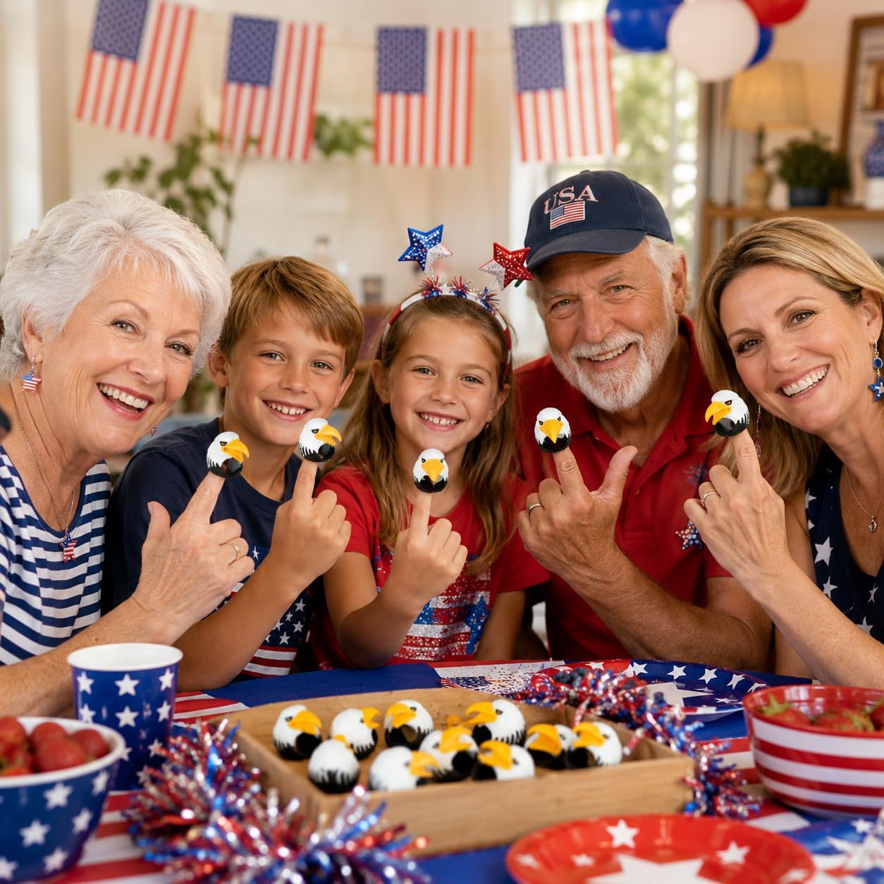 Fun Express Bald Eagle Freedom Rings - USA, Patriotic, USA 250, Summer, Memorial Day, and 4th of July Jewelry Party Supplies - Multicolor (Set of 12)