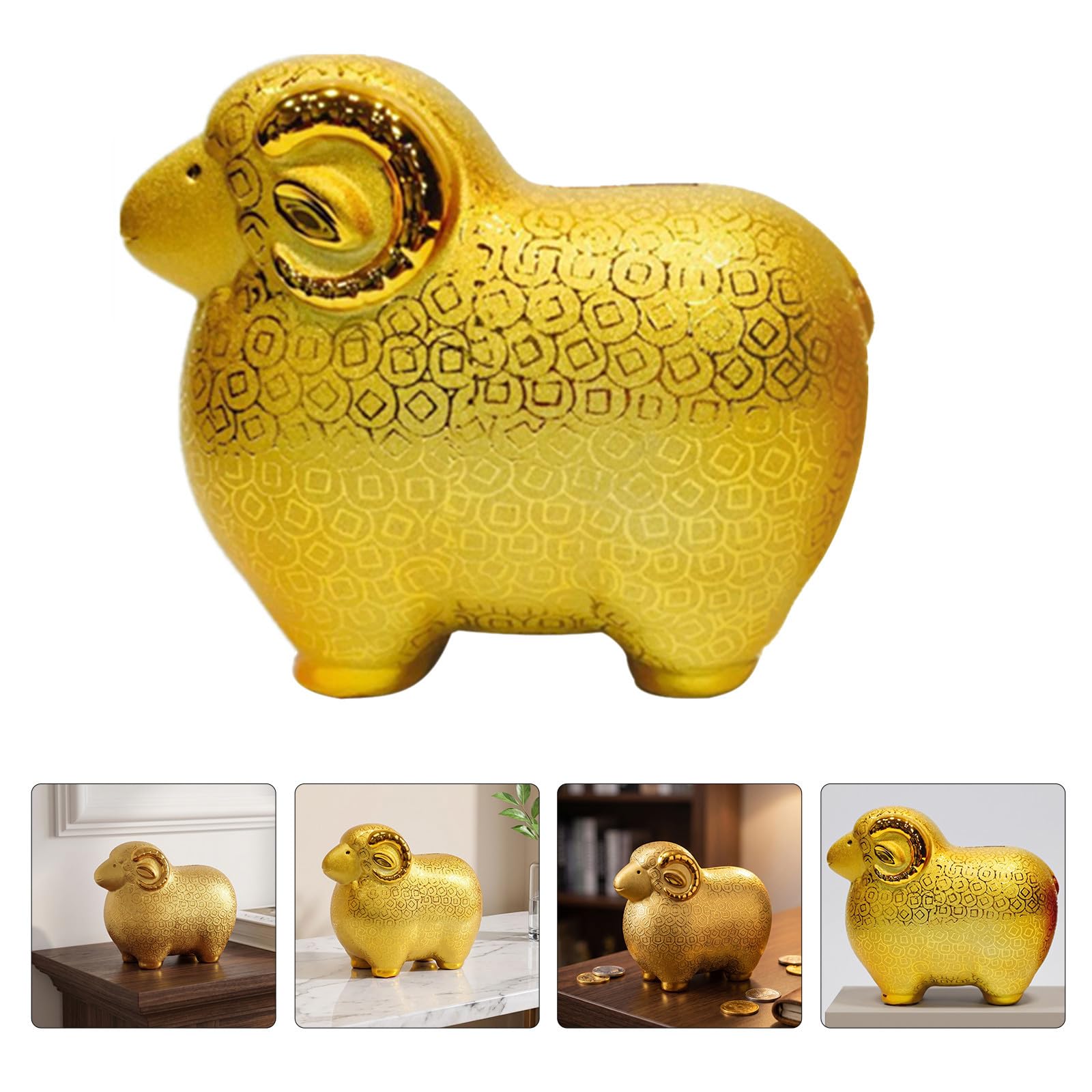 TOPBATHY Salvadanaio Ceramico a Forma di Capra dello Zodiaco Dorato da