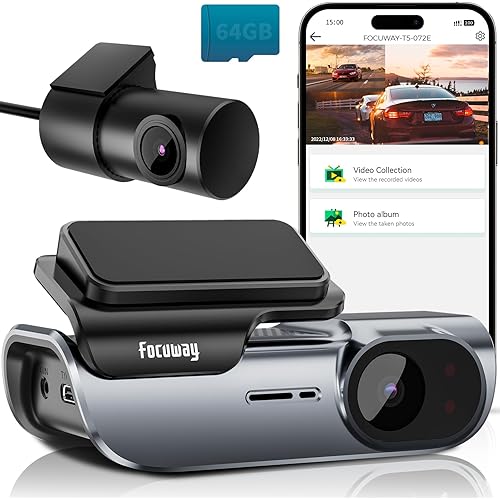 Dash Cam Front and Rear 4K Built-in 5GHz WiFi, Dual Dash Cam Front 4K Rear 1080P Hidden Dash Camera for Cars, Free 64GB SD Card, Super Night Vision, Supercapacitor, Parking Mode, G-Sensor, USB C Port