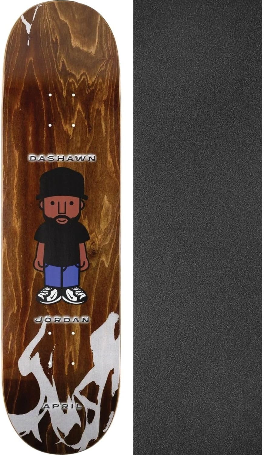 April Skateboards Dashawn Jordan Character Skateboard Deck - 8.38" x 32.12" with Jessup Grip Tape Black Griptape - Bundle of 2 Items