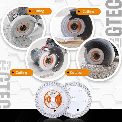 Miniatura 4 de BGTEC Hoja turbo de granito de diamante, 2 unidades de 3 pulgadas2.953 in x eje de 38 pulgadas0.394 in disco de corte para hormigón, piedras