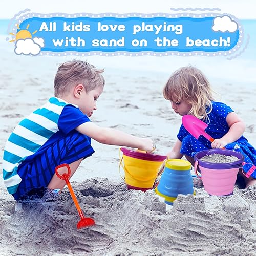 Miniatura 3 de Holady Juego de cubos plegables y palas de playa para niños y adultos, cubo plegable multiusos para playa, retención de agua, camping y bañera de