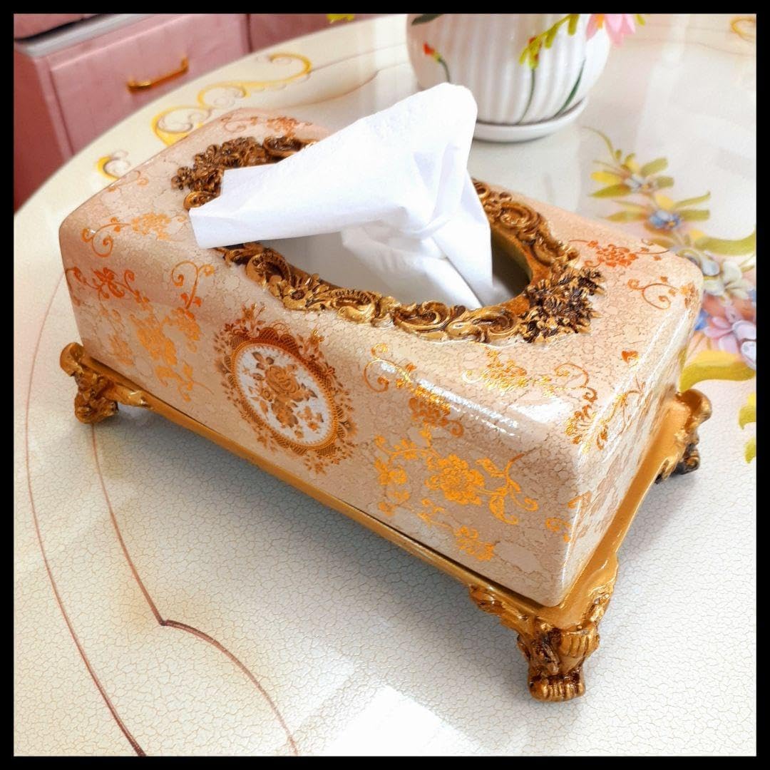 シノワズリ 薔薇のティッシュBOX 陶器製