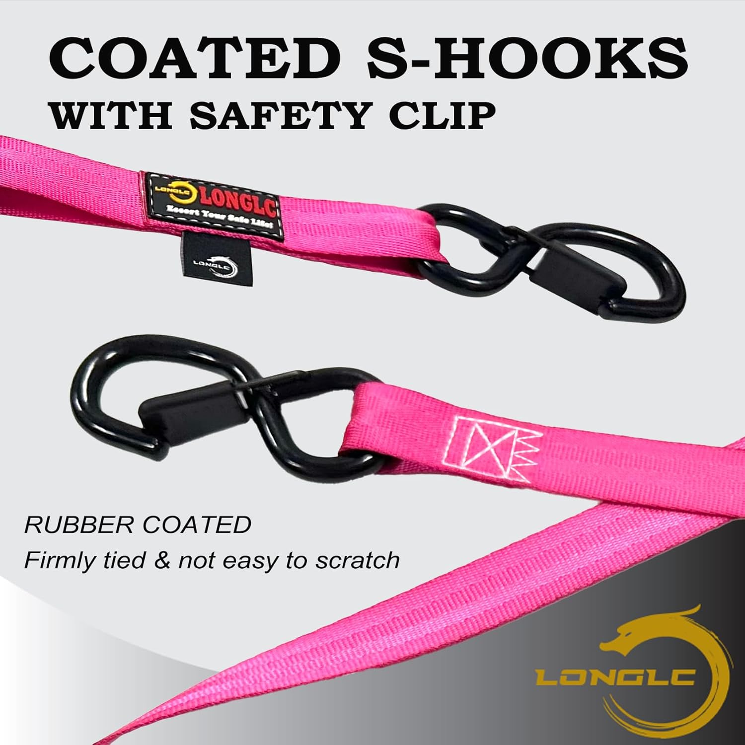 4-Pack Retractable Ratchet Straps Pink Heavy Duty - 1 Inch X 10Feet with Soft Loops, 2,000lbs Breaking Strength - Best for Trucks, Cargo Trailer, Motorcycle, Tie Down Straps Ratchet