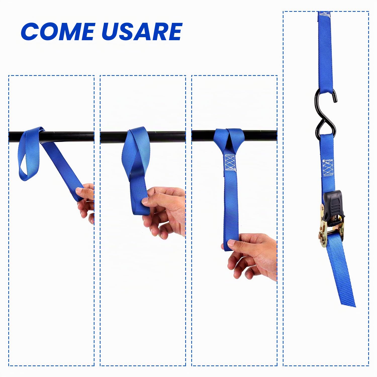 14 PZ Cinghie Fissaggio a Cricchetto e Gancio per Auto e Portapacchi | 4 Cricchetti, 4 Ganci, 4 Morbide, 2 Elastiche, Resistenti, Rivestiti, 500lb, Custodia, Auto, Moto, Bici, Portapacchi
