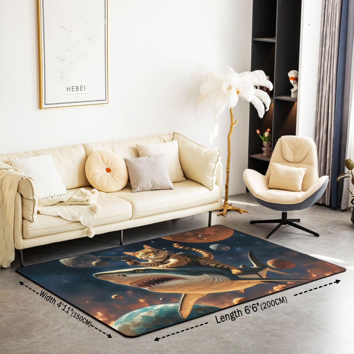 Homewish Morskie życie rekina dywaniki 150 x 200 cm do sypialni salonu - zwierzęta planeta kosmos nowoczesny dywan podłogowy kreskówka odważny mały kot duże dywany gwiaździste niebo akwarela niegubi