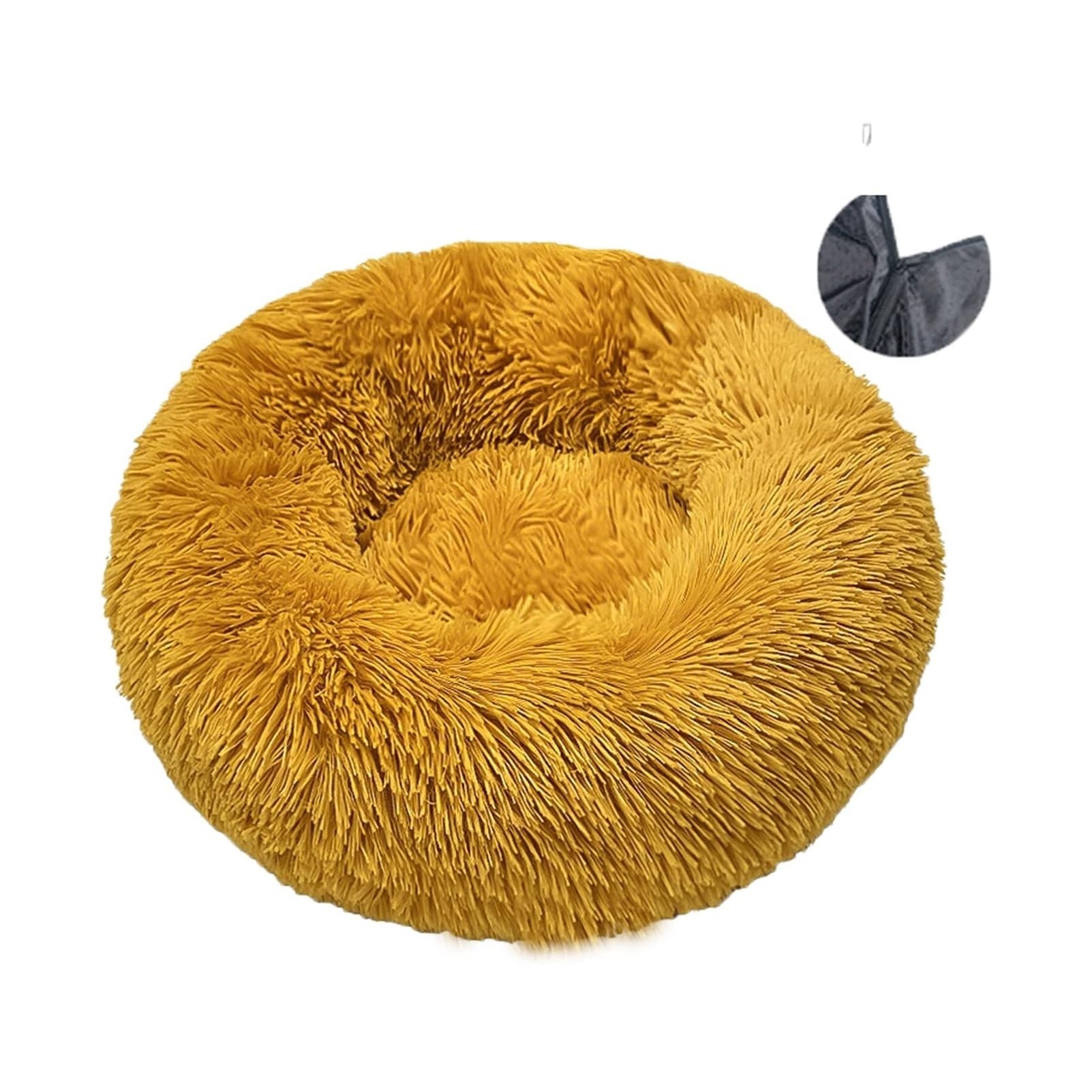 Panier donut lavable chien et chat beige de 40 à 90 cm avec fond antidérapant et fausse fourrure