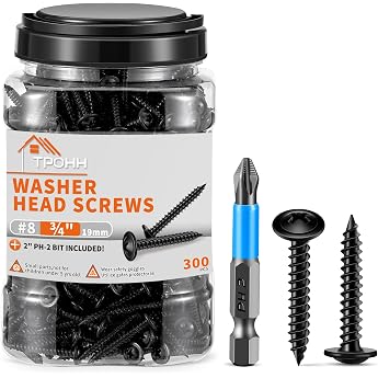 Pack of 300 4.2 x 19 mm Wood Screws Flat Head PH Drive Bit Included Carbon Steel 8.8 Black Coated Universal Screws for Wood Chipboard and Sheet Metal TPOHH