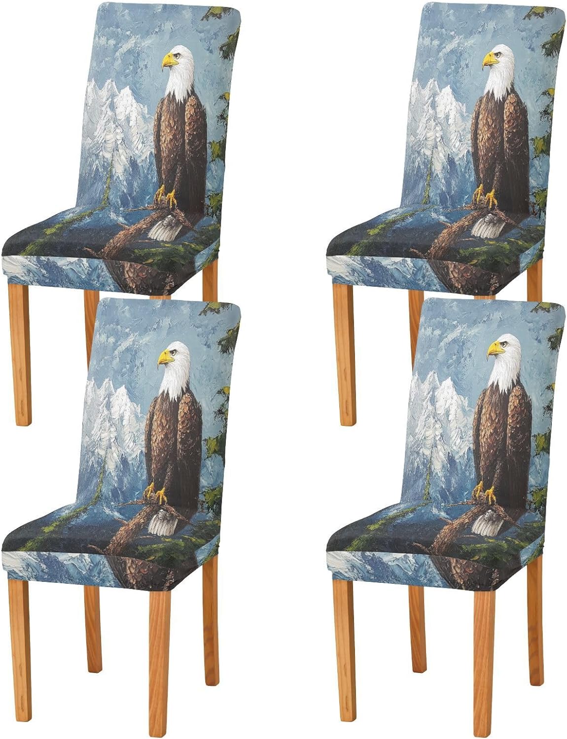 ALAZA Chair Covers for Dining Room, Eagles on Tree Mountains Forest Stretch Chair Cover Sets Chair Protector Removable Washable for Ktichen Restaurant Hotel