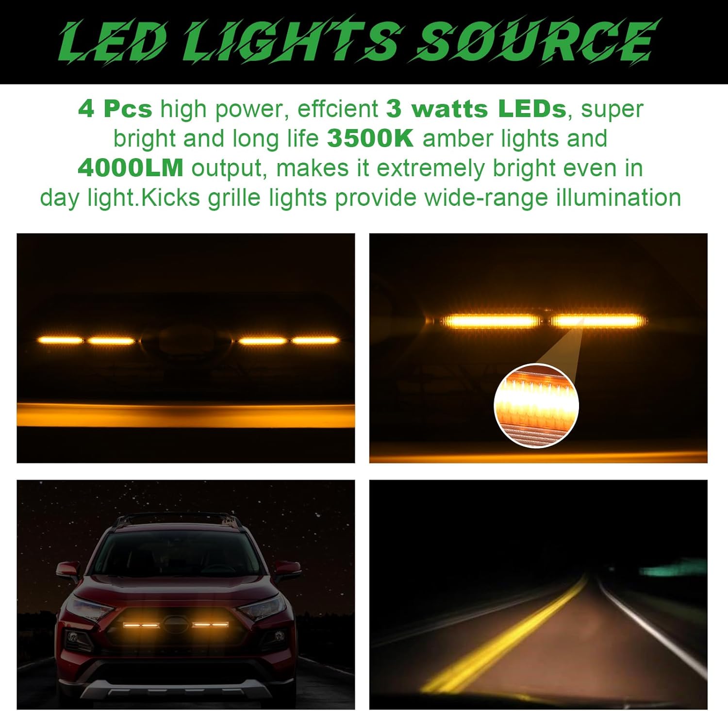 LED Grille Lights Fits for 2019-2025 Toyota RAV4 Accessories Exterior Front Grill Insert Light for 5th Gen Hybrid Adventure TR D Off-Road 5311142220(Amber Lights)