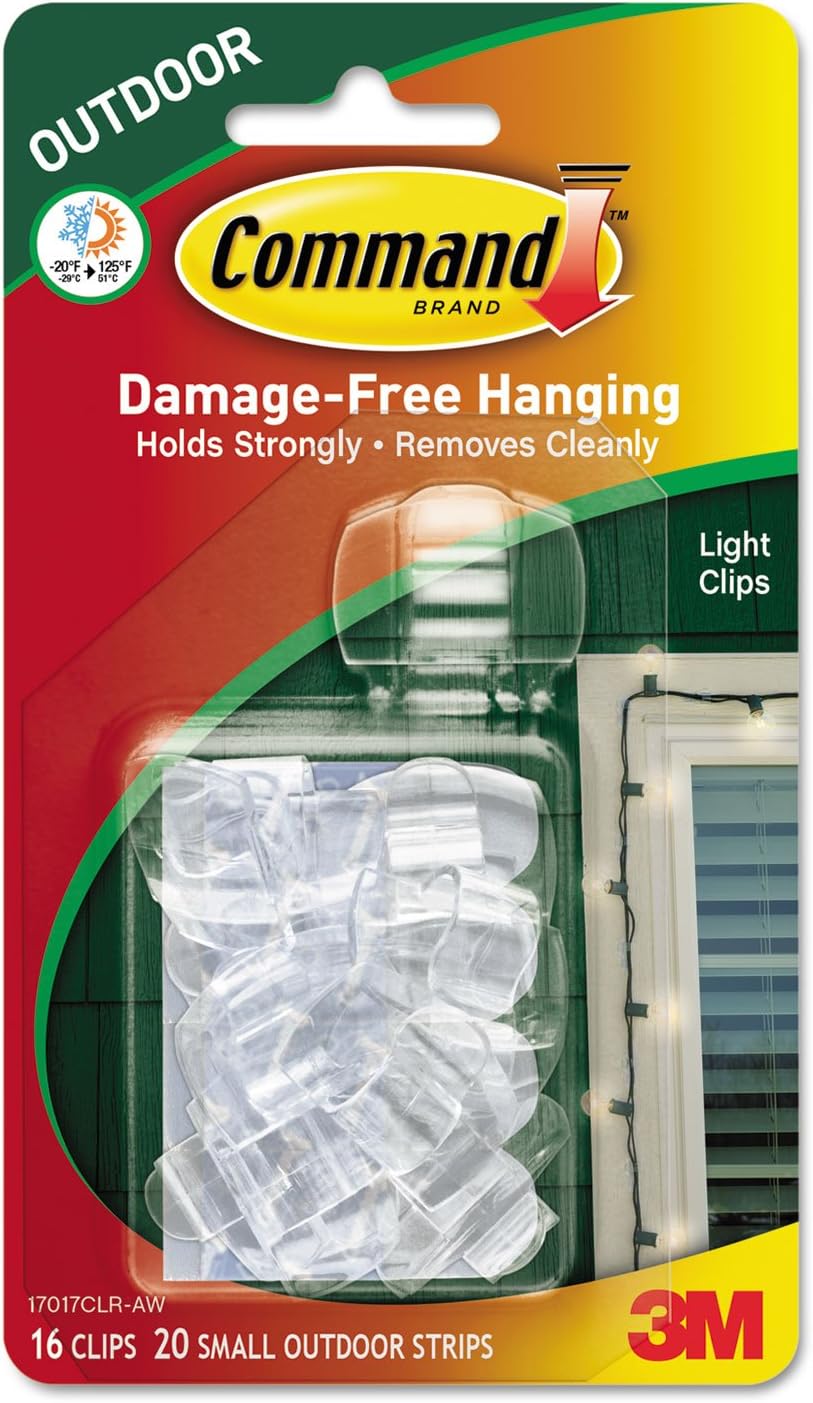 3M Command Strips 17017CLR-AW Clear Outdoor Light Clips 16 Count