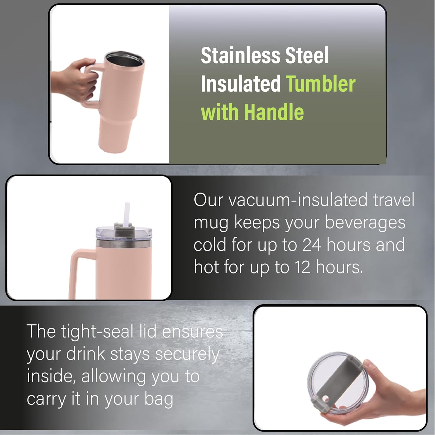 H&F Clicks Insulated Tumbler, Stainless Steel Tumbler with Leakproof Lid for Water, Coffee or Iced Tea. Cup Holder Compatible for Travel, BPA-Free Water Bottle, Vacuum Insulated Tumbler.