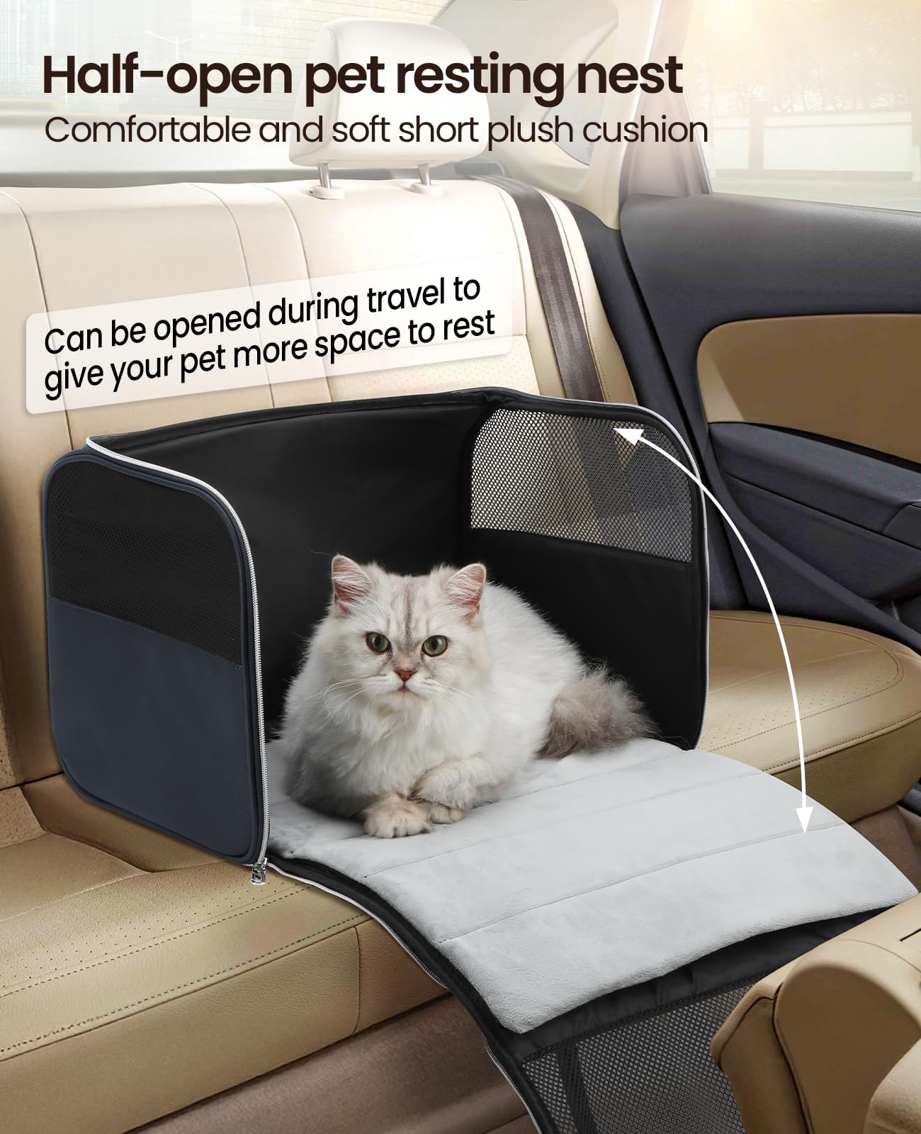 Pecute Transportin Gato de Moda, imitación de Cuero Artificial de Tela transportin Perro, Cremallera de Bloqueo, para Viajar, Utilizar el Transporte público o acudir a Citas médicas, Azul Marino