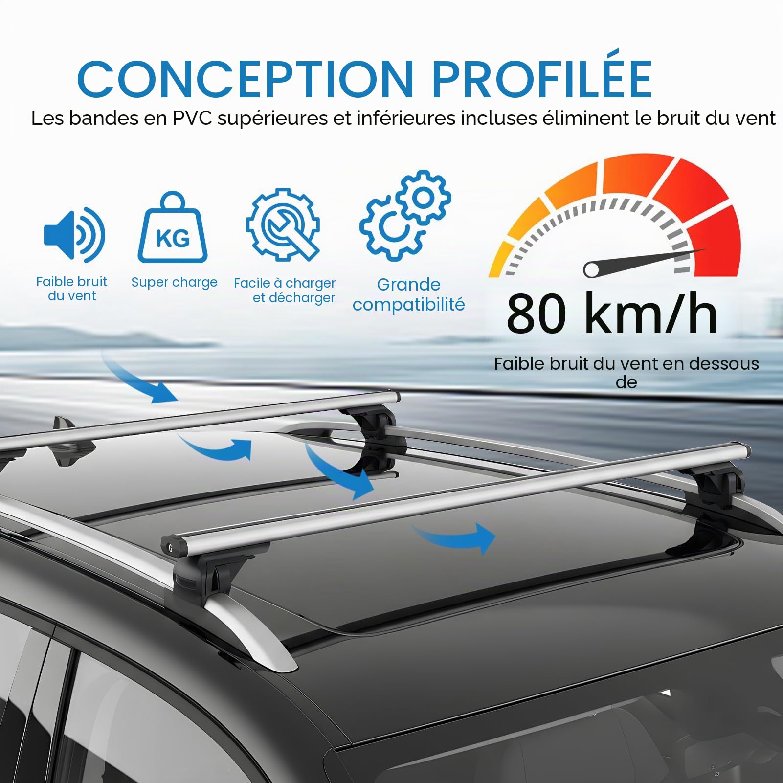 47,2" Barres de Toit Transversales Réglables, Capacité Charge 100kg, Barre de Toit Universelle Aluminium avec Dispositifs Antivol, Galerie de Toit pour SUV avec Rails Latéraux Surélevés