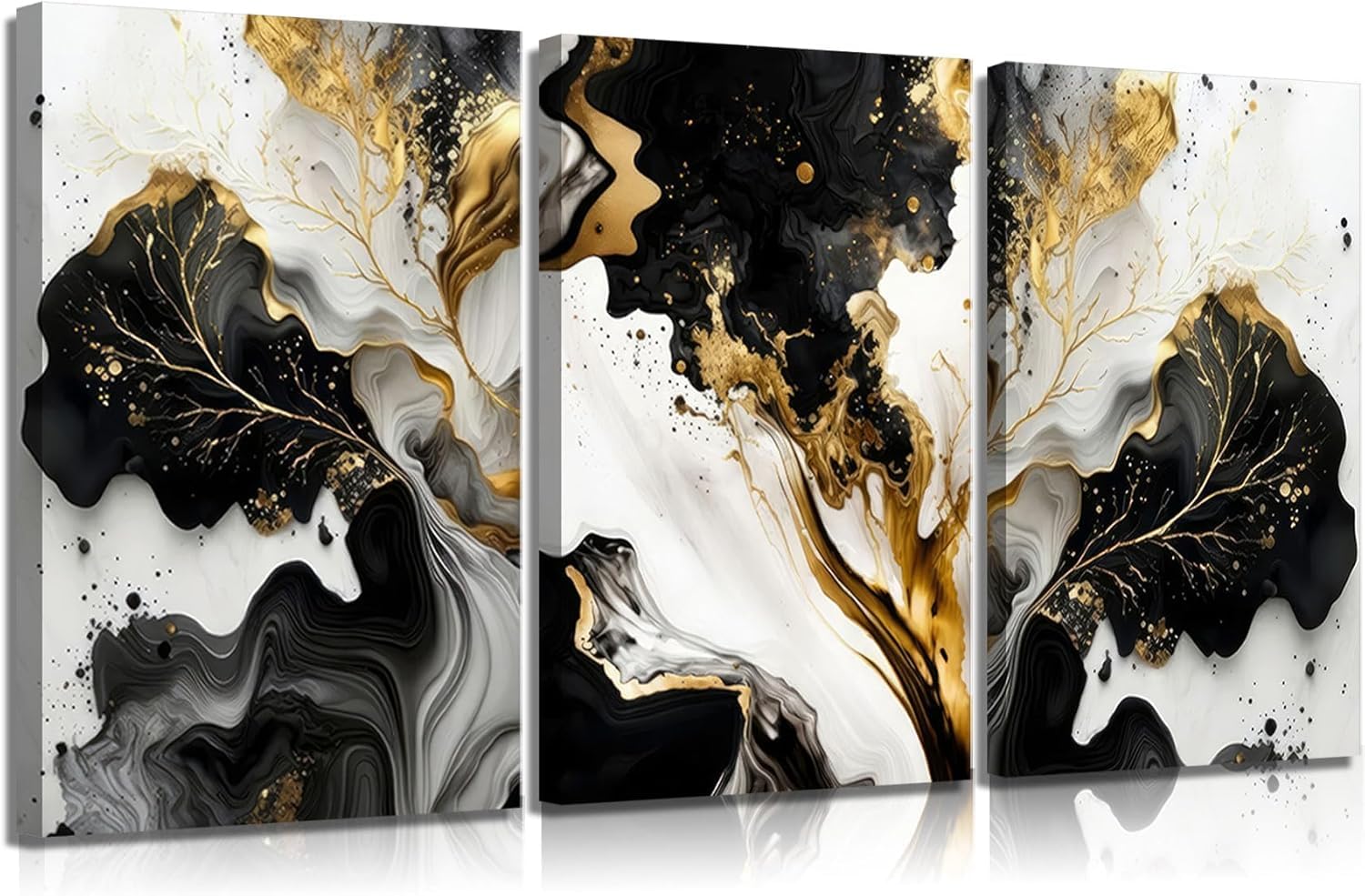 lianyibo 3Pcs Abstract Marble Canvas Wall Art Picture Black White Gold Texture Poster Print Bedroom Living Room Office Decor(40x60x3/Frameless)
