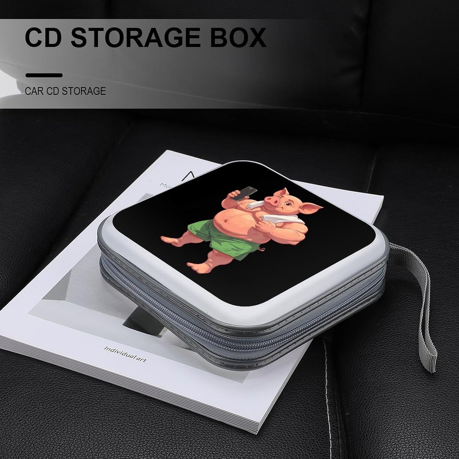Bodybuilding Pigs Fitness Protective CD Case Storage Rack 40 Capacity DVD Holder Organizer Car Travel