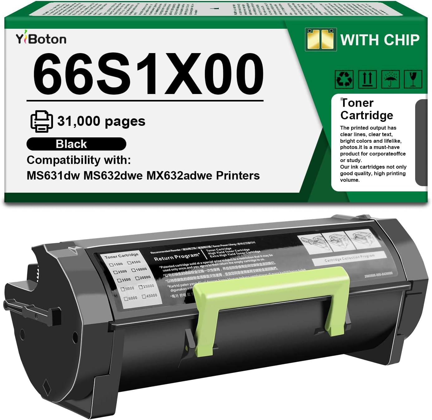 66S1X00 High Yield Black Toner Cartridge Replacement for Lexmark 66S1X00 Toner Compatible with Lexmark MS631 MS632 MX632 MS631dw MS632dwe MX632adwe Laser Printers (1 Pack)