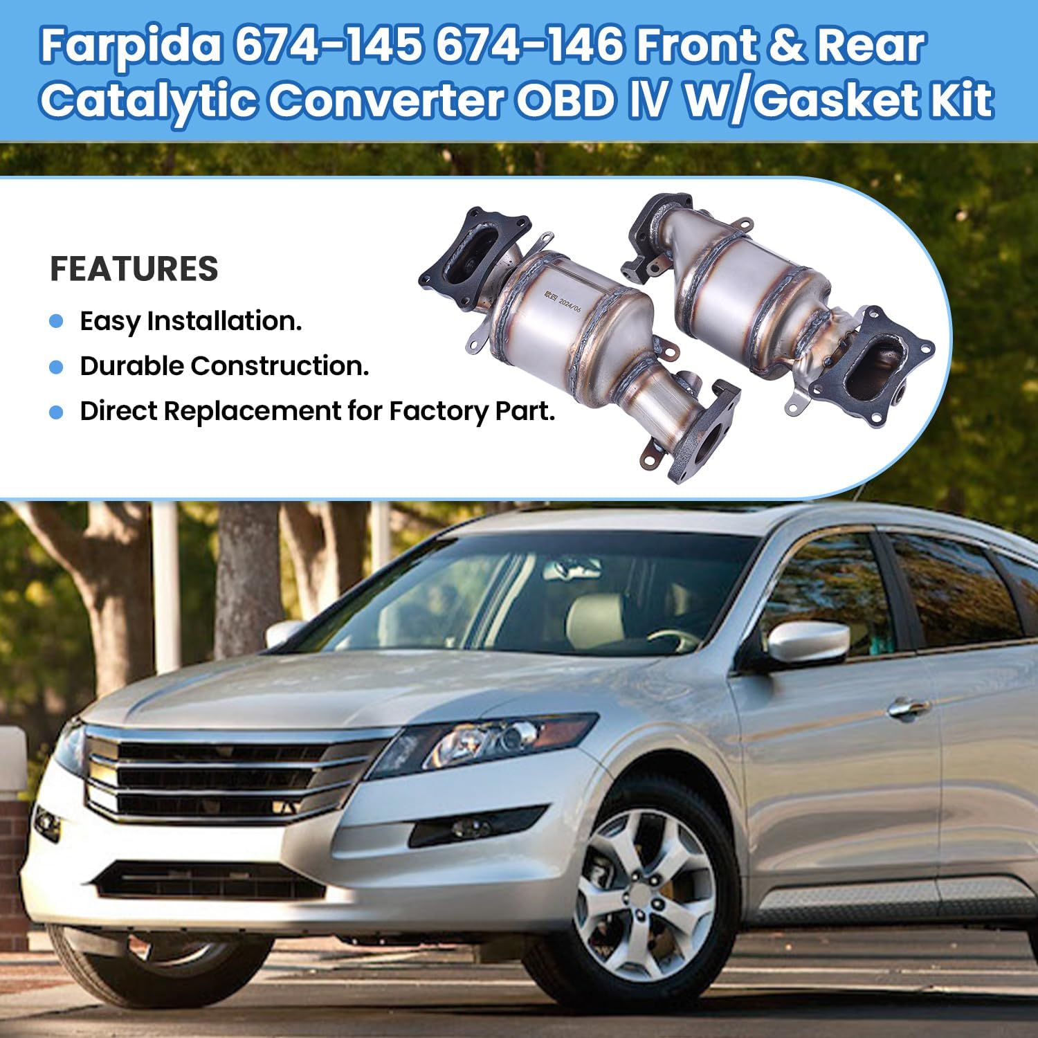 674-145 674-146 Front & Rear Catalytic Converter with Bolts Gasket fits for Acura MDX RDX, RL,TL, TLX,TSX, ZDX 2009-2019 for Accord, Crosstour, Odyssey, Pilot, Ridgeline 2009-2019