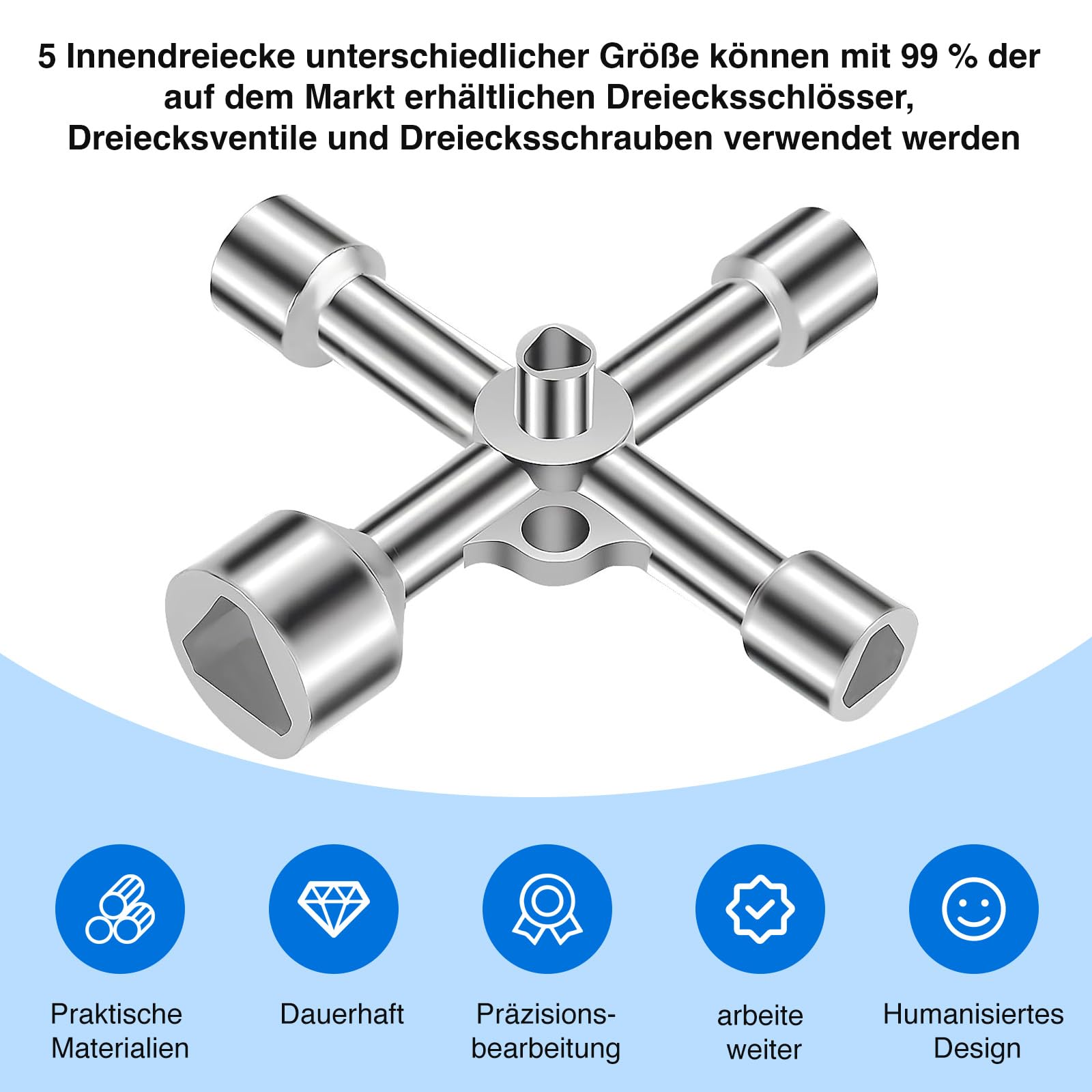 VZU 7/10/12/13/18 mm Triangle Key, 4 Way, 5 Size Triangular Key Set, Cross Key for Triangle Screws Triangle Valves - Image 4