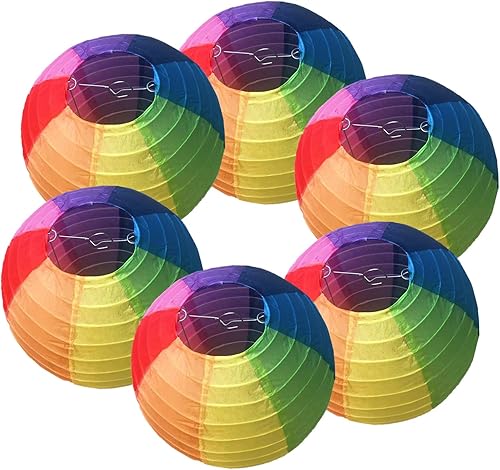 FOCLOVER Juego de 6 faroles de papel decorativos chinos coloridos de 8 a 16 pulgadas para decoraciones de boda de Navidad, luces decorativas