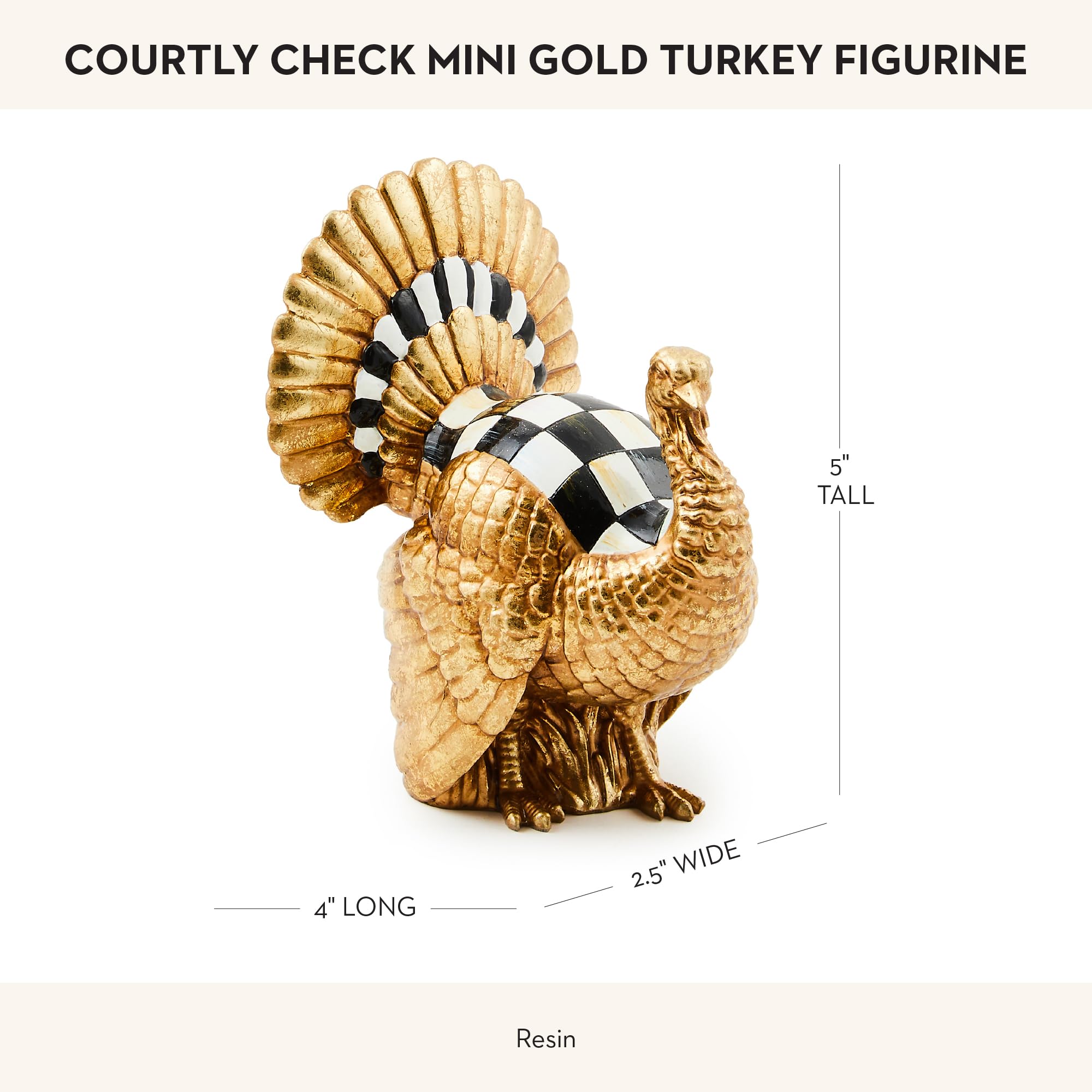MACKENZIE-CHILDS Courtly Check Mini Gold Turkey Figurine, Resin