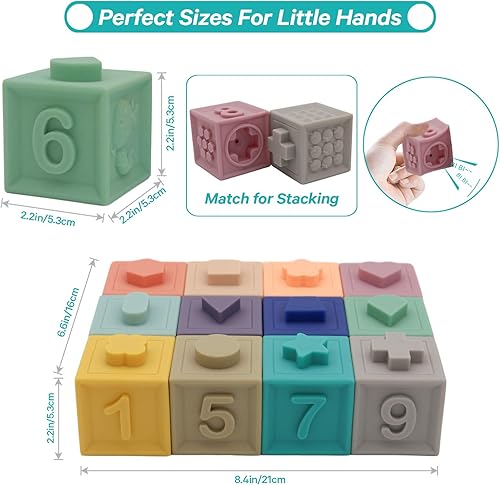 Miniatura 6 de Kcuina Bloques de bebé 12 piezas bloques de construcción apilables suaves juguete de 6 a 12 meses niños y niñas juguete educativo para 6 meses en
