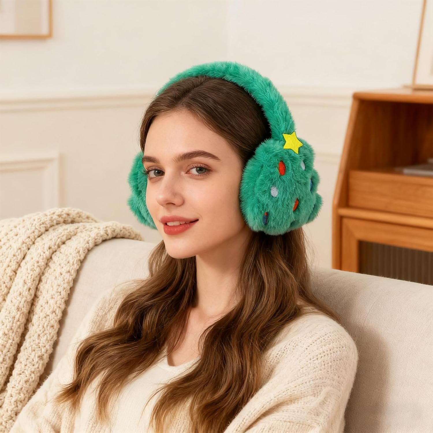 Ear Muffs for Winter Girls Boys, Adjustable Faux Fur Earmuffs, Fluffy Christmas Tree Ear Warmers, Foldable Ear Warmer Earmuffs for Womens And Boys - Image 7