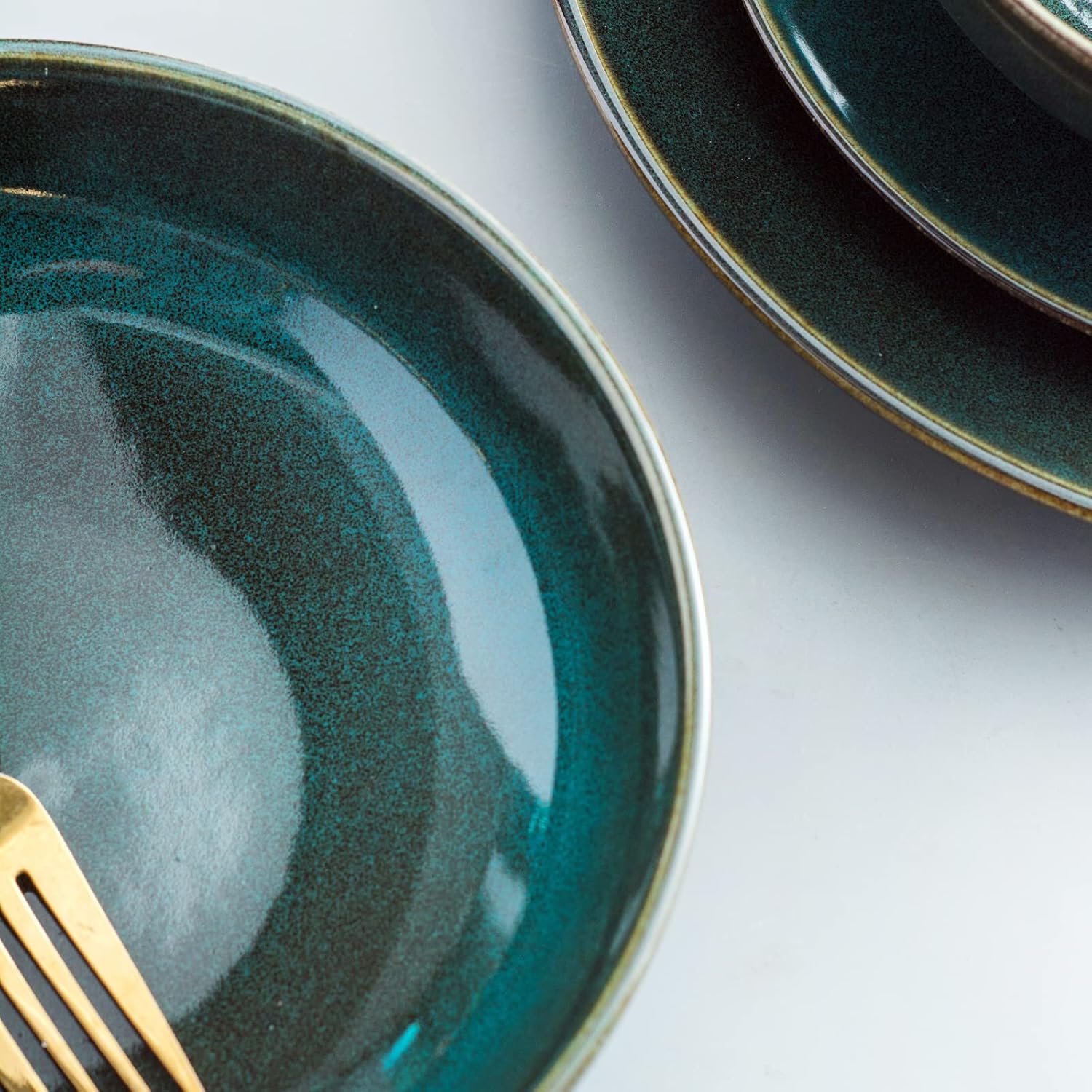 UNICASA Ceramic Pasta and Salad Bowls Set of 4, 26 oz Reactive Glaze Dish Bowls, Microwave and Dishwasher Safe, Olive