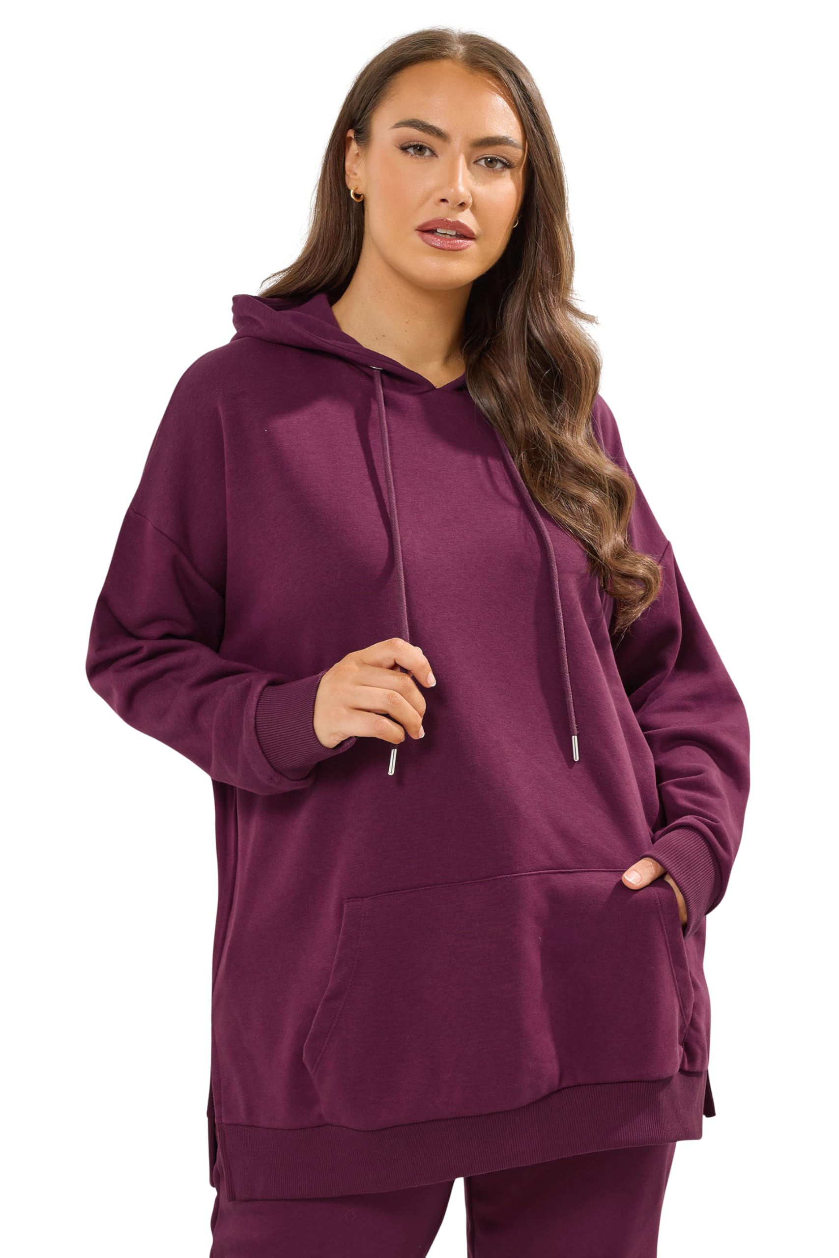Yours Women's Burgundy Curve Red Pocket Front Hoodie - Plus Size Curve
