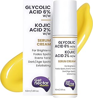 Get Nectar Happiness 6% Glycolic & 2% Kojic Acid Serum Cream Helps Reduce Pigmentation, Acne Scars, Dark, Age Spots, Blemishes & Uneven Skin Tone. Promotes a Brighter, Smoother-Looking Complexion 50ml