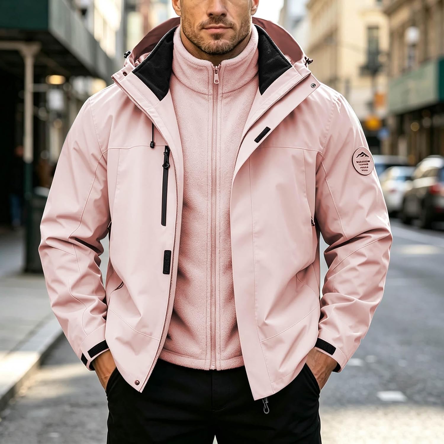 Men Detachable Liner Windbreaker 3 In 1 Outdoor Thermal Rain Jacket