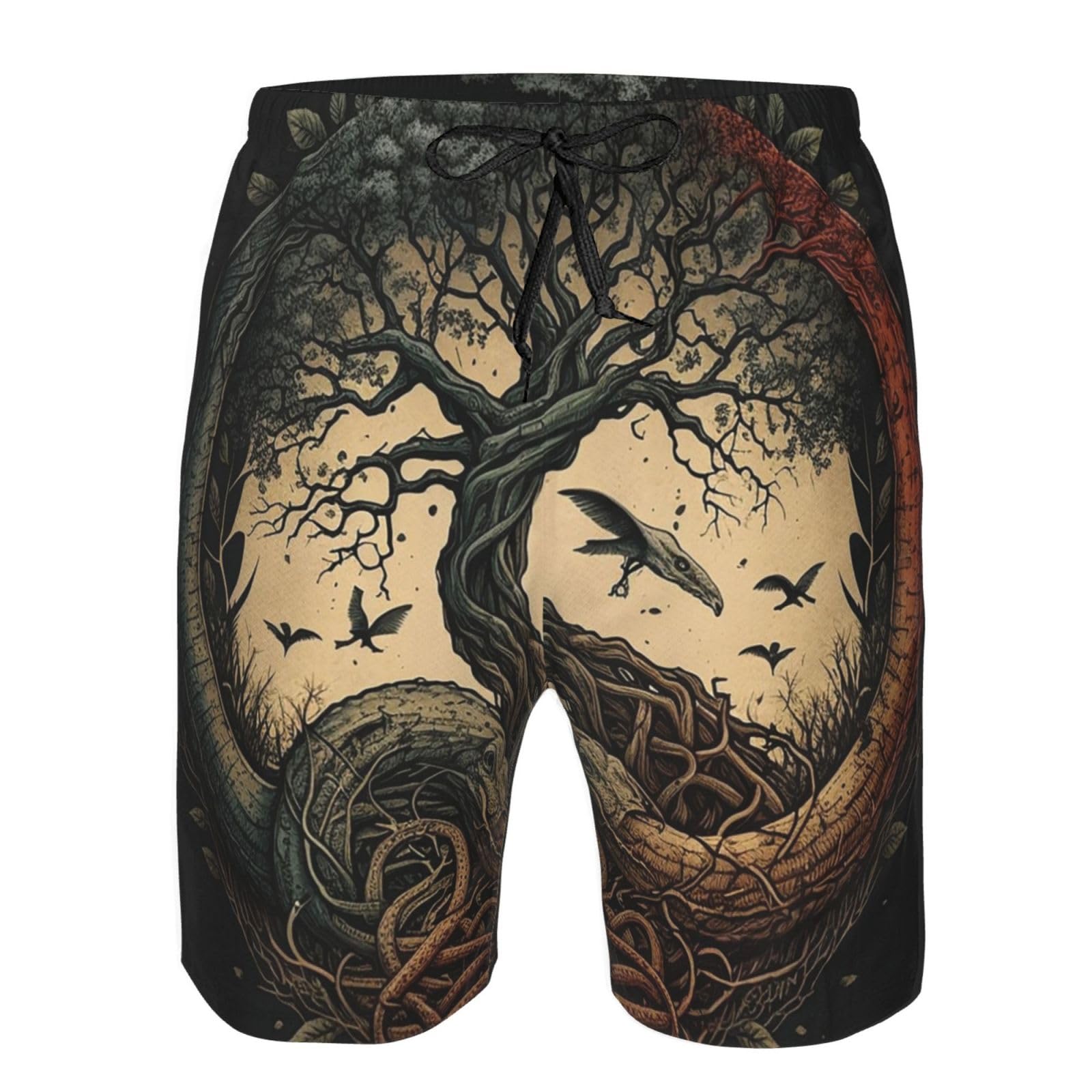 HERRECXHERRECX Ouroboros Snake and Yggdrasil Abstract Mens Swim Trunks Swim Board for Teen Shorts Surf Swimming Beach Trunks Large White