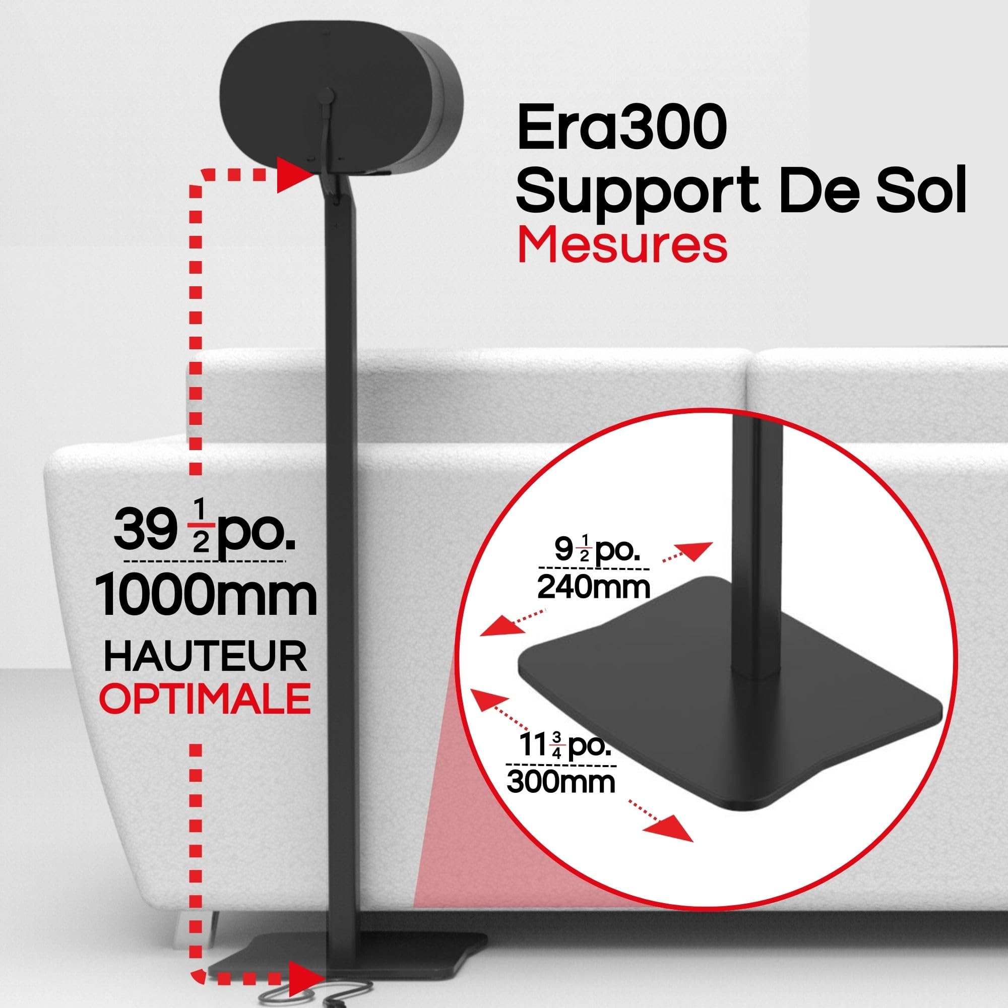 Sound Bass Pied de Sol ERA300, (2 Pièces), Noir, Design Métallique Premium