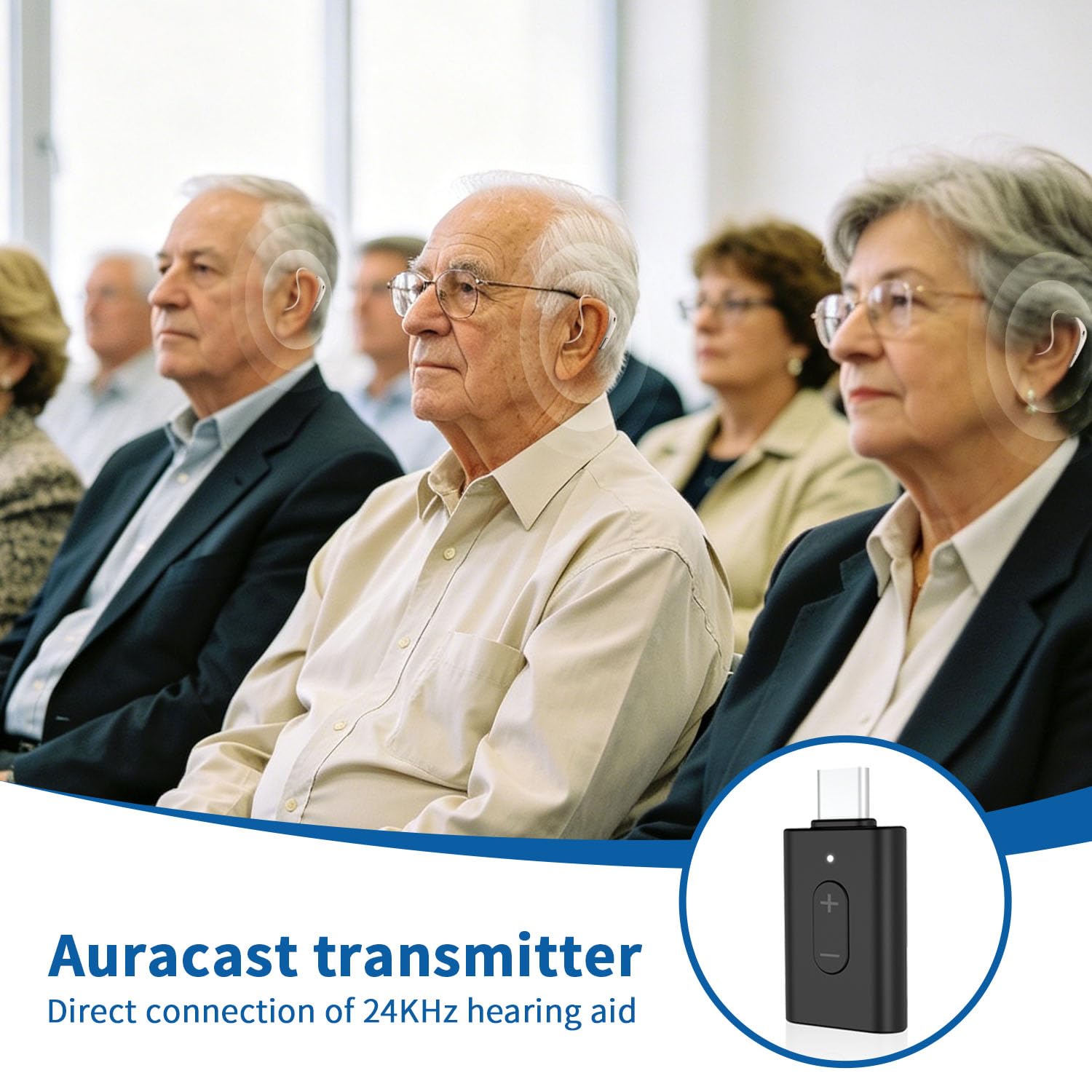 eppfun USB-C Auracast Audio Trasmettitore per Apparecchi acustici, Adattatore USB-C Compatibile con Auracast audio cuffie/altoparlanti