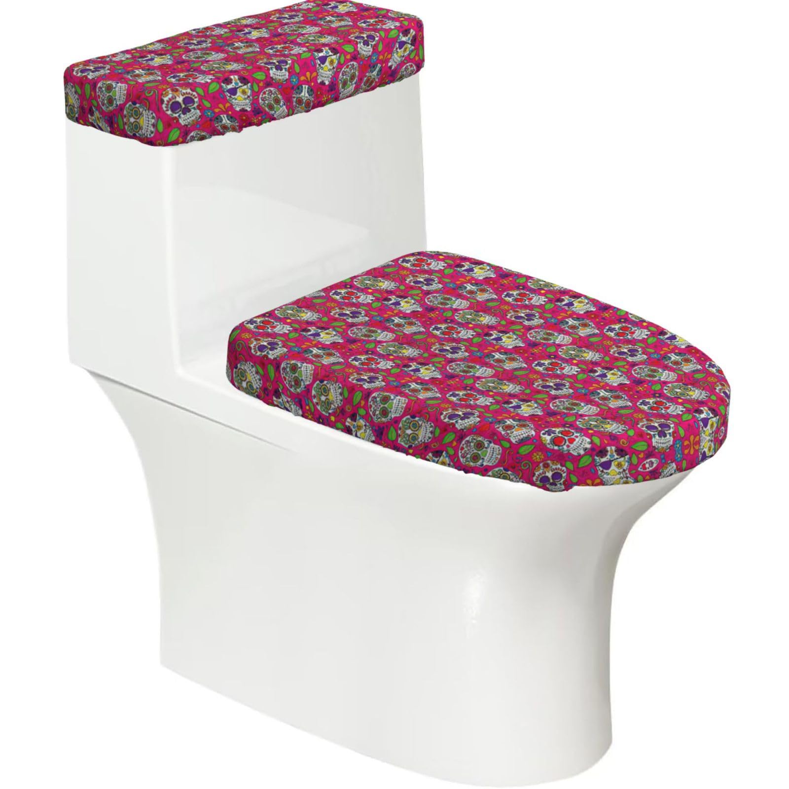 Skull And Green Leaves Print Toilet Seat Lid And Tank Covers Universal Fit Smooth Seat Cushion Easy To Clean For Home Hotel